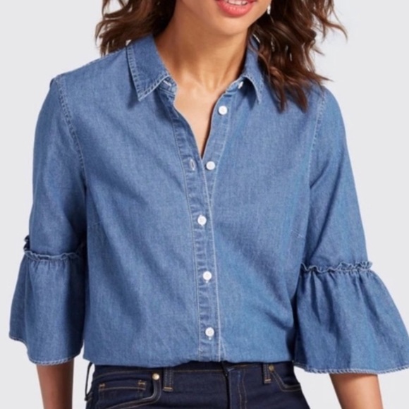 Draper James Tops - Draper James Chambray Bell Sleeves Button Down Sz 0